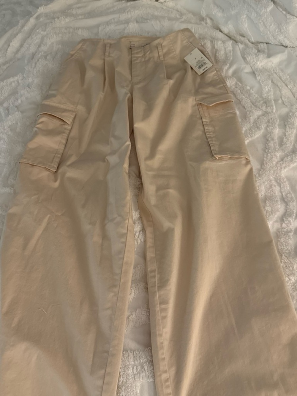High rise cream cargo pants